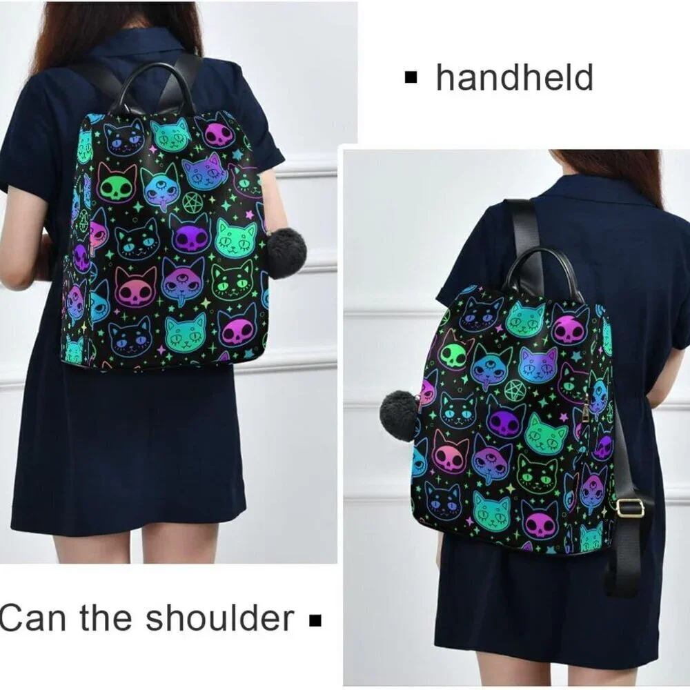 Fashion Backpack Purse Women Rainbow Cat Moon Star Casual Travel School